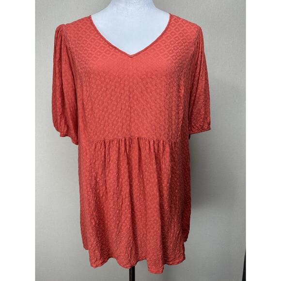 Women’s Babydoll Top Plus Sz 1X Short Sleeves Orange Rust Color Boho - Picture 1 of 15